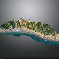 Detailed Coastal Island Terrain With Sandy Beach Green Trees And Blue Water