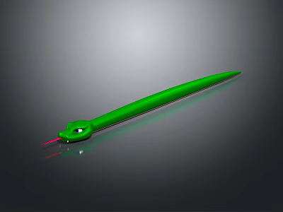 Green Snake Like Creature With Red Laser Feature On Dark Reflective Surface 3d model