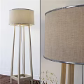 Modern Floor Lamp With Beige Linen Shade Metal Stand And Gray Trim