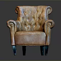 Classic Tufted Leather Chair With Armrests And Black Wooden Legs Design