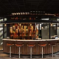 Modern Café With Curved Roof Glass Walls Outdoor Seating And Greenery Decor
