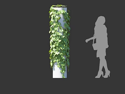 Green Ivy Covered White Column With Woman Silhouette Standing Next To 3d model