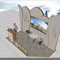 Elegant Modern Real Estate Sales Booth With Reception Desk Display Screen And Lounge Seats