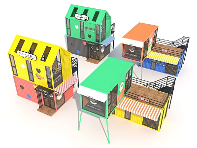 Colorful Modern Container Buildings with Vibrant Exteriors and Small Commercial Retail Spaces 3d model