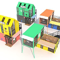 Colorful Modern Container Buildings with Vibrant Exteriors and Small Commercial Retail Spaces