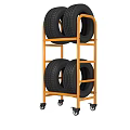 Orange Two Tier Mobile Storage Shelf With Wheels For Storing Heavy Duty Tires