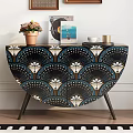 Blue Diamond Pattern Console Table With Potted Flowers Books And Wall Art 3d model