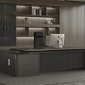 Luxury Modern Executive Office With Large Boss Desk Leather Chair And Full Wall Storage Cabinets