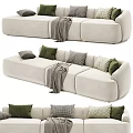 Light Beige Sectional Sofa With Green Checkered Pillows And Gray Throw Blanket 3d model