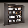 Modern Dark Wood Bookcase With Illuminated Shelves Filled With Books And Decor