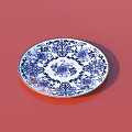 Elegant Dinnerware Set Ceramic Plate with Blue and White Floral Pattern on Red Background