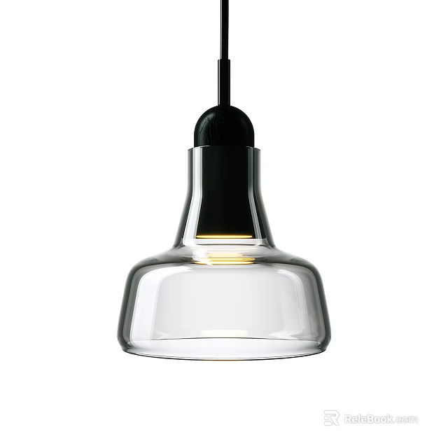 Modern Minimalist Pendant Light With Transparent Glass Shade Black Metal Base And Warm Yellow Glow 3d model 