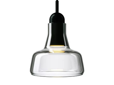 Modern Minimalist Pendant Light With Transparent Glass Shade Black Metal Base And Warm Yellow Glow 3d model