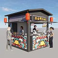 Chinese Style Pavilion Food Stall With Red Lanterns And Colorful Decorations For People Buying Food
