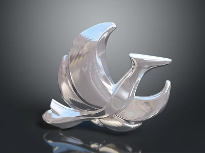 Silver Metal Flying Animal Sculpture with Shiny Artistic Decorative Flying Form Design 3d model