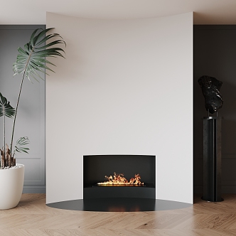 Quiet curved minimalist background wall fireplace 3d model