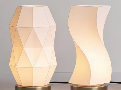 Modern Artistic Table Lamps With Geometric And Curved Fabric Shades Gold Base Warm Light 3d model