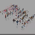Crowd of People Standing and Sitting in Various Poses on White Background