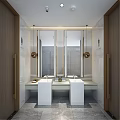 Public Restroom Modern Interior With Double Sinks Large Mirrors Lighting Fixtures And Light Tiled Walls