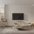 Modern Apartment Living Room With TV Wooden Coffee Table Accent Chairs And Area Rug