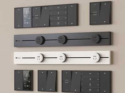 Modern Black and White Switch Panels Featuring Knob and Button Designs in Multiple Layouts 3d model