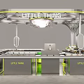 Little Things Cafe Mall Shop With Modern Curved Design Display Bottles Counter And Lighting