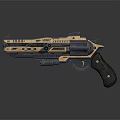 Futuristic Orange Pistol With Blue Accents And Sci Fi Design Features
