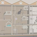 Wooden Multi Tiered Cat Cage Interior With Small Houses Platforms And Cats