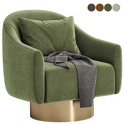 Green Velvet Single Sofa with Matching Pillow and Gray Knitted Blanket on Gold Metal Legs 3d model