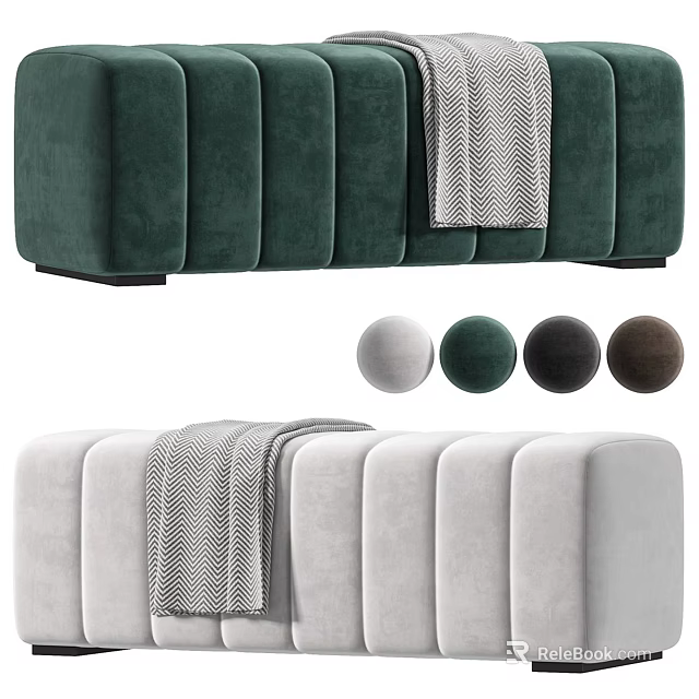 Tufted Velvet Sofa Bench With Throw Blanket And Multiple Color Choices Green White Gray Brown 3d model 