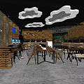 Modern Hotel Public Lounge With Cloud Shaped Pendant Lights And Wooden Decor