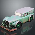 Vintage Retro Car With Light Green Body Pink Roof Green Wheels And Round Headlights