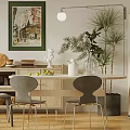 Log Style Home Restaurant Open Restaurant Log Style Sideboard Solid Wood Dining Table Chair Dining Table Ornaments Bookshelf Dining Table Flower Art 3d model