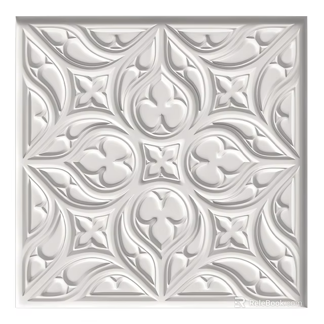 Intricate White Floral Carved Relief Design for Decorative Wall Art 3d model 