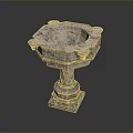 Antique Stone Carved Basin With Decorative Pedestal And Intricate Carving Details