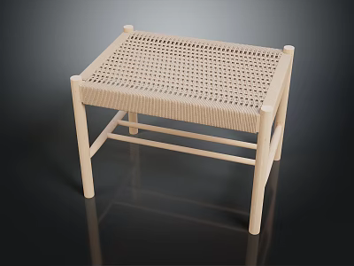Minimalist Wooden Stool With Woven Seat And Light Colored Frame Design 3d model