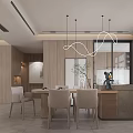 Modern Open Concept Living And Dining Room With Beige Sofa Dining Table And Decorative Lighting