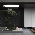 Indoor Landscape With Glass Enclosed Trees And Plants In Modern Interior
