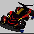 Black Racing Car With Red Yellow Flame Decals And Blue Wheel Rims