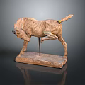 Terracotta Animal Sculpture With Lifted Leg On Square Base And Metal Stand