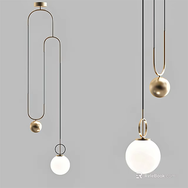 Modern Minimalist Pendant Lights With Gold Metal Frames And Spherical White Shades 3d model 