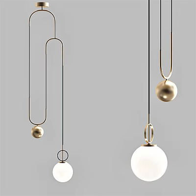 Modern Minimalist Pendant Lights With Gold Metal Frames And Spherical White Shades 3d model