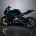 Modern Dark Green Motorcycle with Sleek Body Black Seat Metallic Components and Gray Floor Reflection