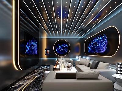 Luxurious Modern KTV Interior With Sofas And LED Lights 3d model