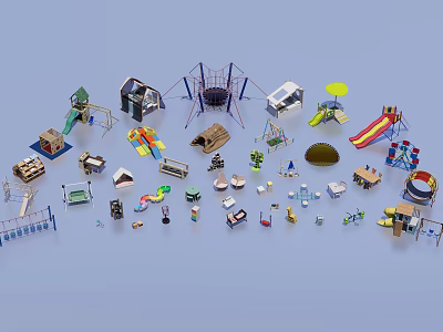 Playground Equipment Including Slides Climbing Frames Swings Playhouses Sandpits And Trampolines 3d model