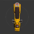 Yellow Scooter With Red Headlight Black Seat And Rearview Mirrors On Black Background