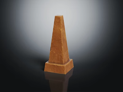 Brown Stone Conical Sculpture With Square Base On Black Reflective Surface 3d model