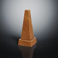 Brown Stone Conical Sculpture With Square Base On Black Reflective Surface