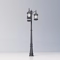 Classic Black Outdoor Street Light With Two Lanterns And Decorative Pole