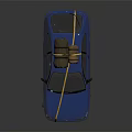 Blue Sedan Car With Luggage Tied On Roof Using Yellow Rope